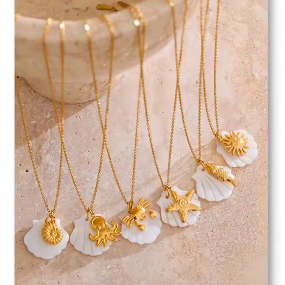 Fish White Shell 18K Gold Stainless Steel Waterproof Necklace - Picture 4 of 5